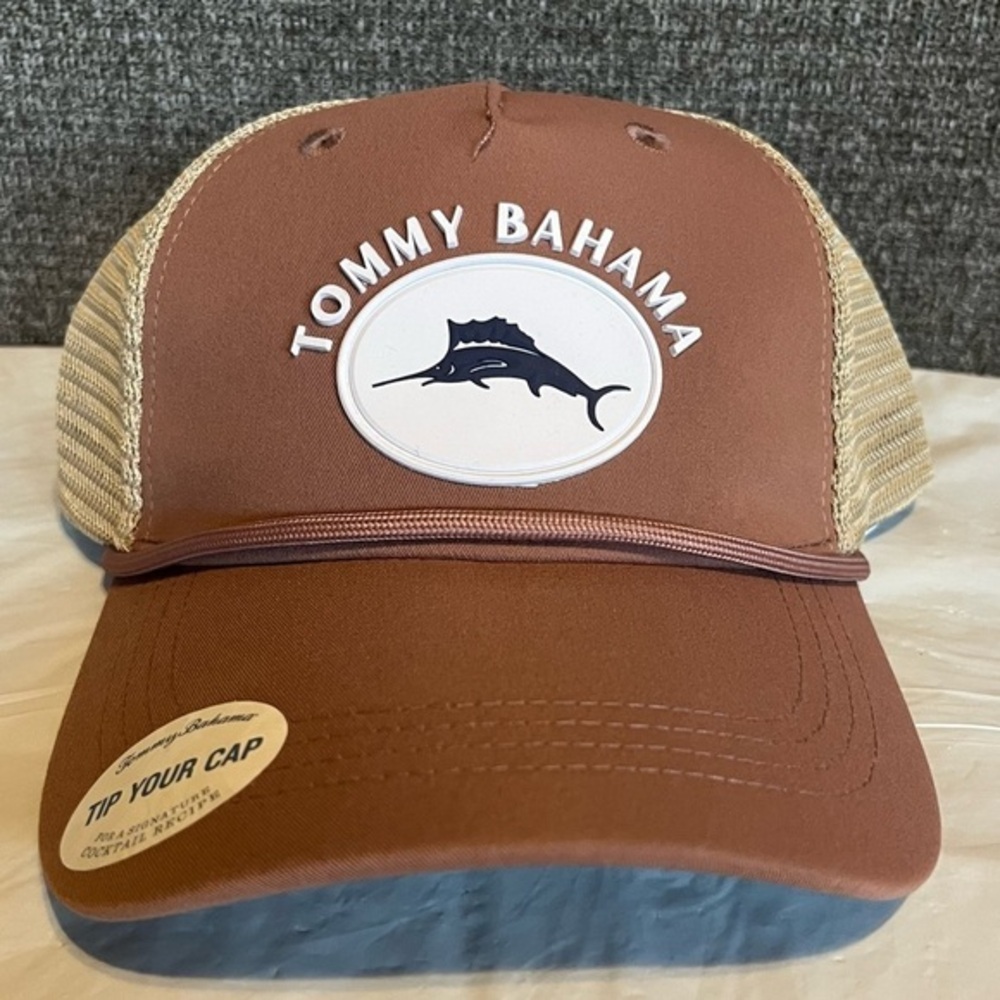 Tommy Bahama NWT Tip Your Cap Mesh Snapback Hat Trucker Brown Tan Margarita